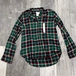 NWT Sonoma Multicolor Plaid Cozy Long Sleeve Button Down Shirt, Size Small